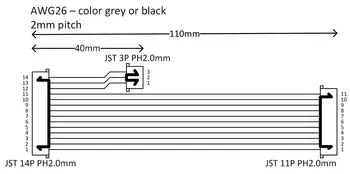 26AWG Черный 100 мм шаг PH2.0 14-контактный кабель жгута проводов от мужчины к мужчине 2,0 мм шаг 100 мм с двойной головкой по индивидуальному заказу