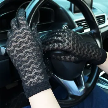 Женские Солнцезащитные перчатки с защитой от ультрафиолета, Черные кружевные Летние перчатки, тонкие Варежки