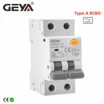 Магнитный автоматический выключатель остаточного тока GEYA GYR9NM типа A RCBO 2P 4P с защитой от перегрузки по току 10A 16A 25A 32A 40A 30mA