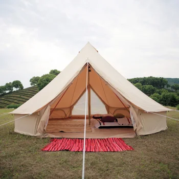 Роскошная огнезащитная палатка длиной 5 м, хлопчатобумажная парусина, уличная палатка-колокольчик, юрта, роскошная семейная палатка для кемпинга