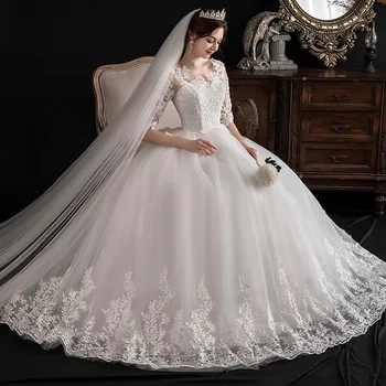 Элегантное Бальное платье, Женские свадебные платья С аппликацией, Половина рукава, Свадебные платья, Вечернее Платье Невесты