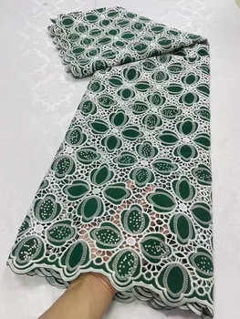 Новейший дизайн Африканский Шнур Гипюровая Кружевная Ткань Зеленые Нигерийские Блестки 2023 Высококачественное французское Водорастворимое Кружево Для Свадьбы
