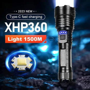 XHP360 LED, ультра мощный фонарик, Перезаряжаемый светодиодный фонарь Type-C, уличный светодиодный фонарик высокой мощности, фонарь для кемпинга, рыбалки