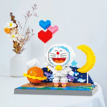 Микро Строительные блоки Doraemon Kawaii Космическая Луна Звезда Астронавт Doraemon Пластиковые Мини Кирпичные фигурки Игрушки для детей Подарки