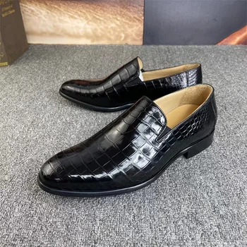Аутентичные мужские черные модельные туфли из натуральной крокодиловой кожи, мужские деловые лоферы без застежки из натуральной экзотической кожи аллигатора