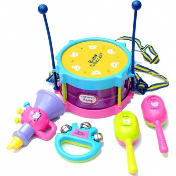 5 шт./компл., детские барабанные музыкальные инструменты, Детские ручные барабаны, Детский Поглаживающий барабан, колокольчик, ранние развивающие игрушки для детей