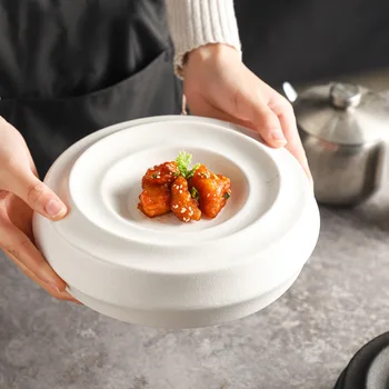 Белая Керамическая художественная концепция Lingyun, Черно-белая Посуда для гостиничного ресторана Высшего качества, Круглая тарелка для дим-самов