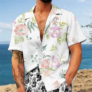 Новая Летняя Мужская Рубашка, Гавайская Рубашка, Мужская Рубашка с 3D Принтом Кокосовой Пальмы, Рубашка с короткими рукавами, Топы для Пляжной Вечеринки, Модная Крутая Мужская Одежда