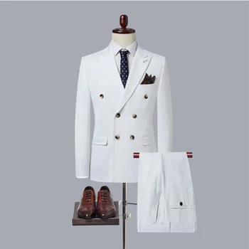 Брендовый осенне-зимний модный Мужской деловой офисный приталенный костюм для отдыха, 3 комплекта (куртка + жилет + брюки), Мужской свадебный модельный костюм