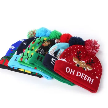 Детская шапочка со светодиодной подсветкой Рождественская шапочка со вспышкой, вязаная шапочка, Рождественский подарок для детей, украшения для новогодней вечеринки