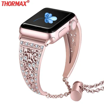 Роскошный ремешок для часов с бриллиантами и стразами для Apple Watch, сменный ремешок, браслет, браслет для iwatch 5 Women Lady 38 мм 40 мм