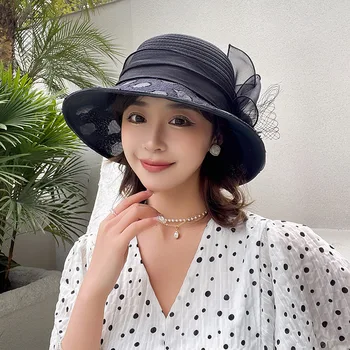 Новая модная женская шляпа-чародейка, элегантный бант, широкополые шляпы-ведерки, женская летняя складная солнцезащитная кепка