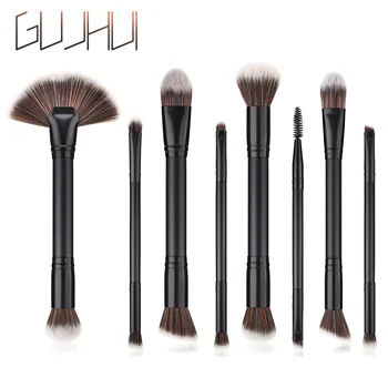 GUJHUI Черный Набор кистей для макияжа 8 шт., Высококачественная основа для макияжа из синтетических волос, контурные тени для век, набор кистей для макияжа