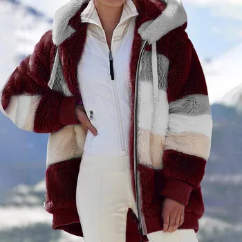 2023 Новая осенне-зимняя теплая плюшевая свободная куртка с капюшоном и карманом на молнии, женское пальто, Европейский и американский Дропшиппинг