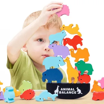 Детские цветные строительные блоки с животными, деревянные игрушки, головоломка для раннего развития, интерактивная настольная игра для родителей и детей