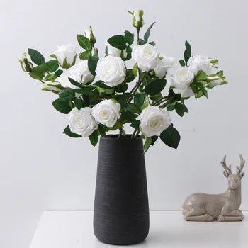 3 шт. Высококачественные искусственные цветы с 3 головками, увлажняющие Настоящие искусственные розы на ощупь для свадебного букета, вечеринки, домашнего декора