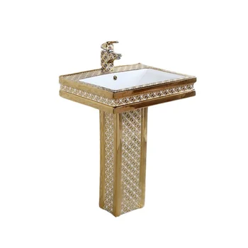 Раковина на пьедестале с одним отверстием для крана керамическая напольная раковина золотого цвета для туалета