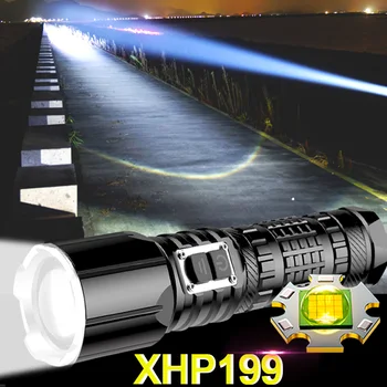5000000LM Самый Мощный светодиодный фонарик XHP199 USB Перезаряжаемая Вспышка 5 Режимов Масштабирования Факел Тактильная Вспышка Фонарь Использовать 26650