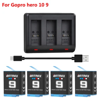 Аккумулятор Batmax 1780mAh для GoPro 9 Hero 10 11 Черный + Тройное зарядное устройство для Аксессуаров камеры Go Pro 9