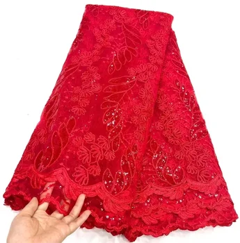 Красная Африканская Кружевная ткань С вышивкой, Новая Эксклюзивная Французская Свадебная Кружевная ткань С блестками, Роскошная Нигерийская Кружевная ткань из Тюля с 3D блестками