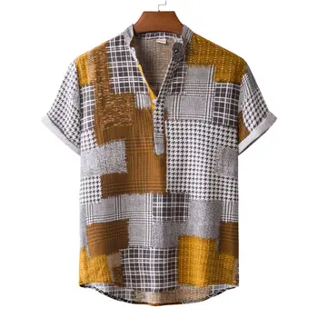 Летняя Модная Мужская рубашка из хлопка и льна 2023, Повседневная льняная рубашка с принтом