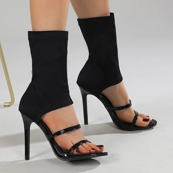 Летние женские босоножки на высоком каблуке с ремешком на щиколотке, однотонные, черные, белые, Размер 35-42, Сандалии-гладиаторы с открытым носком, пикантные