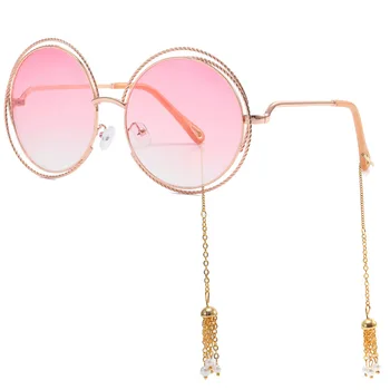 Ins Модные дизайнерские круглые солнцезащитные очки Для женщин И мужчин 2023 Популярные Элегантные Очки с кисточками, украшения на металлической цепочке, Солнцезащитные Очки