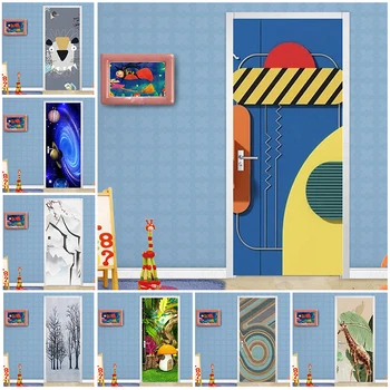 Мультяшная 3D Геометрическая Абстрактная Дверная Наклейка Для Детей, Детская Спальня, Декор для Гостиной, Обои Из ПВХ, Водонепроницаемые Самоклеящиеся