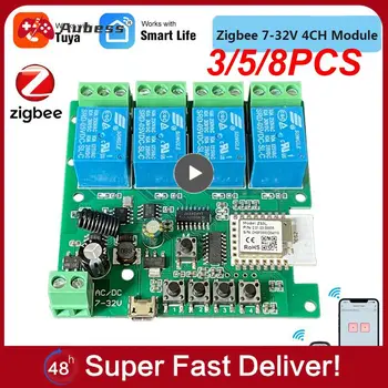 3/5/8 шт 4-канальный Модуль Zigbee Smart Light Switch Dc 5/12/32 В Rf433 Работает с Alexa Google Assistant Tuya Smart Life