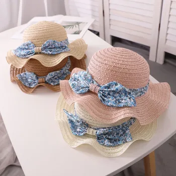 Защита от ультрафиолета от 2 до 5 лет для детей, летние пляжные шляпы с защитой от солнца и бантом для маленьких девочек, соломенная шляпка для малышей