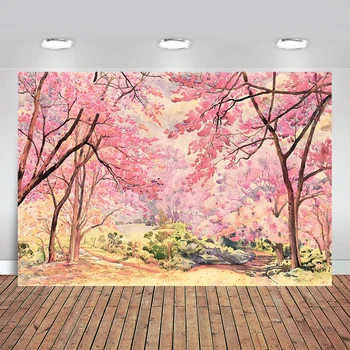 Весенний Розовый фон с цветком Сакуры, Цветущая вишня, Мулан, Китайский фон для фотосъемки в японском стиле, Баннер на День Рождения девочки