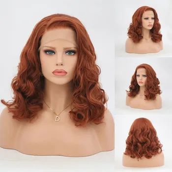 Оранжевый парик JOY & BEAUTY Hair, Короткий волнистый синтетический парик на кружеве спереди Для женщин, парик из термостойкого волокна Cospaly