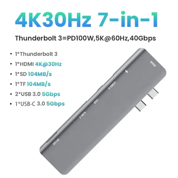 7 в 1 USB C Концентратор Док-станция для Нового MacBook Pro Air USB Type C HDMI Концентратор Адаптер Thunderbolt 3 Док-станция USB C 3,1 USB-концентратор 4K