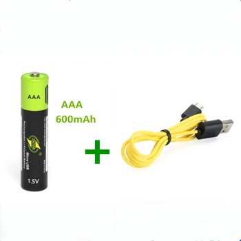 1ШТ ZNTER 1.5V AAA аккумуляторная батарея 600mAh USB литий-полимерная аккумуляторная батарея + кабель Micro USB быстрая зарядка