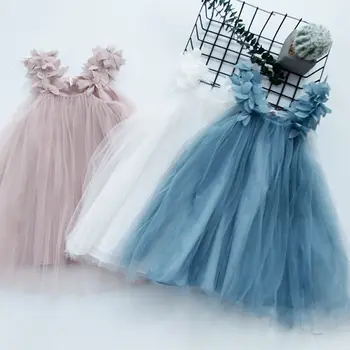 Летнее Платье Принцессы для девочек 2023 года, Костюмы на подтяжках, Однотонная юбка Трапециевидной формы Без рукавов, Модные Повседневные Корейские детские платья
