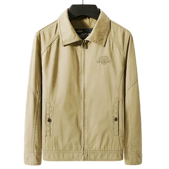 9919 Мужская хлопковая куртка с лацканами, Большие размеры, Свободное пальто для папы среднего возраста, повседневная одежда