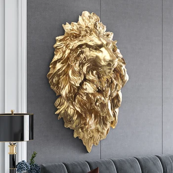 Декоративная статуя льва, висящая на стене, декоративный светильник в гостиной, роскошный стиль, ТВ-фон, стена, большая декоративная подвеска в виде животного