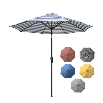 9-футовый открытый алюминиевый зонт для патио, круглый рыночный зонт с кнопкой наклона и рукояткой для затенения