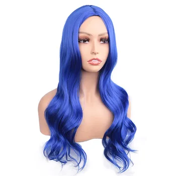 Синтетический длинный волнистый синий парик Amir, средняя часть, кудрявый парик для женщин, термостойкое волокно, парик для косплея, вечерние, кепка в комплекте