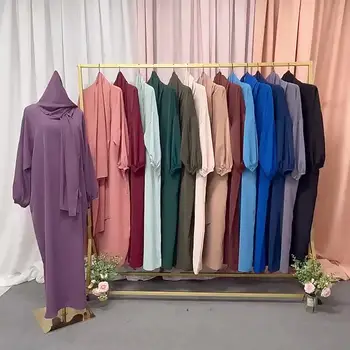 Мусульманские комплекты для Рамадана 2021 Года, Атласные Платья для взрослых из ацетата Regulai с легкой полосой, Традиционные Фестивальные мусульманские платья Abaya с головным платком
