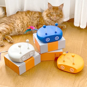 Электрический робот-кот, интерактивная игрушка для кошек, поворотный стол, Автоматическая палочка для дразнения перьев, Лазерная зарядка через USB, забавные игрушки для кошек, Товары для домашних животных