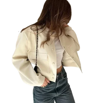 Новые модные женские топы со стоячим воротником, Весенняя городская повседневная винтажная куртка с длинным рукавом, женские куртки с большими карманами
