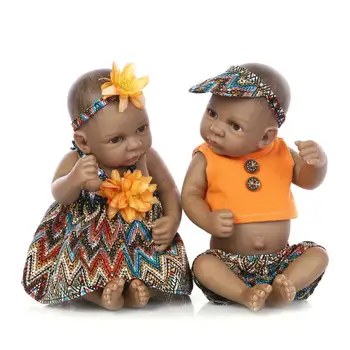 Мини Силиконовая Кукла Черная 27 см Черные Близнецы Девочка Мальчик Полностью Силиконовая Кукла Реборн Африканская Кукла Этническая игрушка Для детского подарка