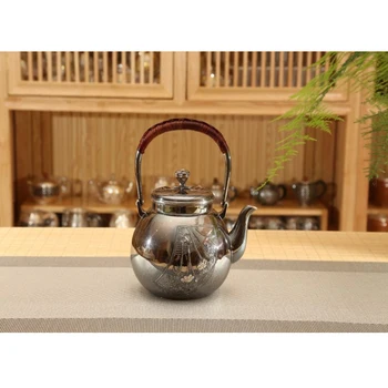 Серебряный горшок стерлингового серебра 999 пробы, чайный сервиз ручной работы, японский ретро чайник, чайник для домашней чайной церемонии, чайный сервиз кунг-фу, 550 мл