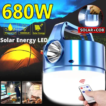 Новейший солнечный перезаряжаемый светильник Мощностью 680 Вт, светодиодная лампа COB, Бытовая аварийная лампа при отключении электроэнергии, огни мобильного ночного рынка