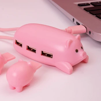 Концентратор USB 2.0 Розовый USB-концентратор Mom Pig с 3 декоративными крышками для поросят Отличные подарки для любителей свиней, Поросячий декор