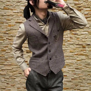 Мужской костюм, жилет, шерстяной твидовый пиджак, приталенный жилет в стиле ретро без рукавов в стиле стимпанк, chaleco hombre