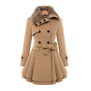 2023 Новое женское Приталенное Длинное Шерстяное пальто Двубортная ветровка Шерстяное пальто Куртки для женщин