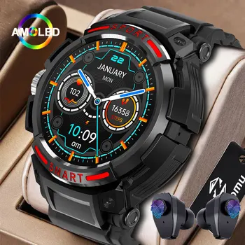Высококачественные мужские смарт-часы 3 в 1 с наушниками TWS AMOLED Bluetooth-гарнитура Умные часы С динамиком Трекер Музыкальные спортивные часы