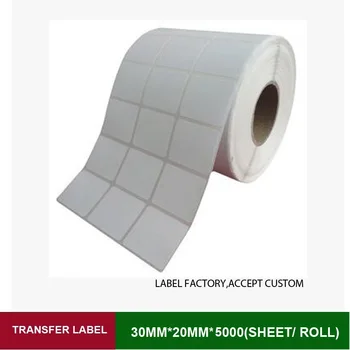 Термотрансферная этикетка 30 мм * 20 мм 5000 листов в рулоне 3-рядная пустая клейкая бумага можно настроить использование на ленточном принтере штрих-кода